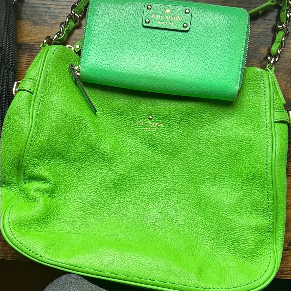 Kate Spade Vibrant Green Shoulder Bag and Wallet